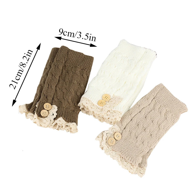 Shoe Parts Double Button Cable Cuff Short Leg Warmer New Womens Boot Soc Knitted Lace Trim Fashion Boots Accessories 231218