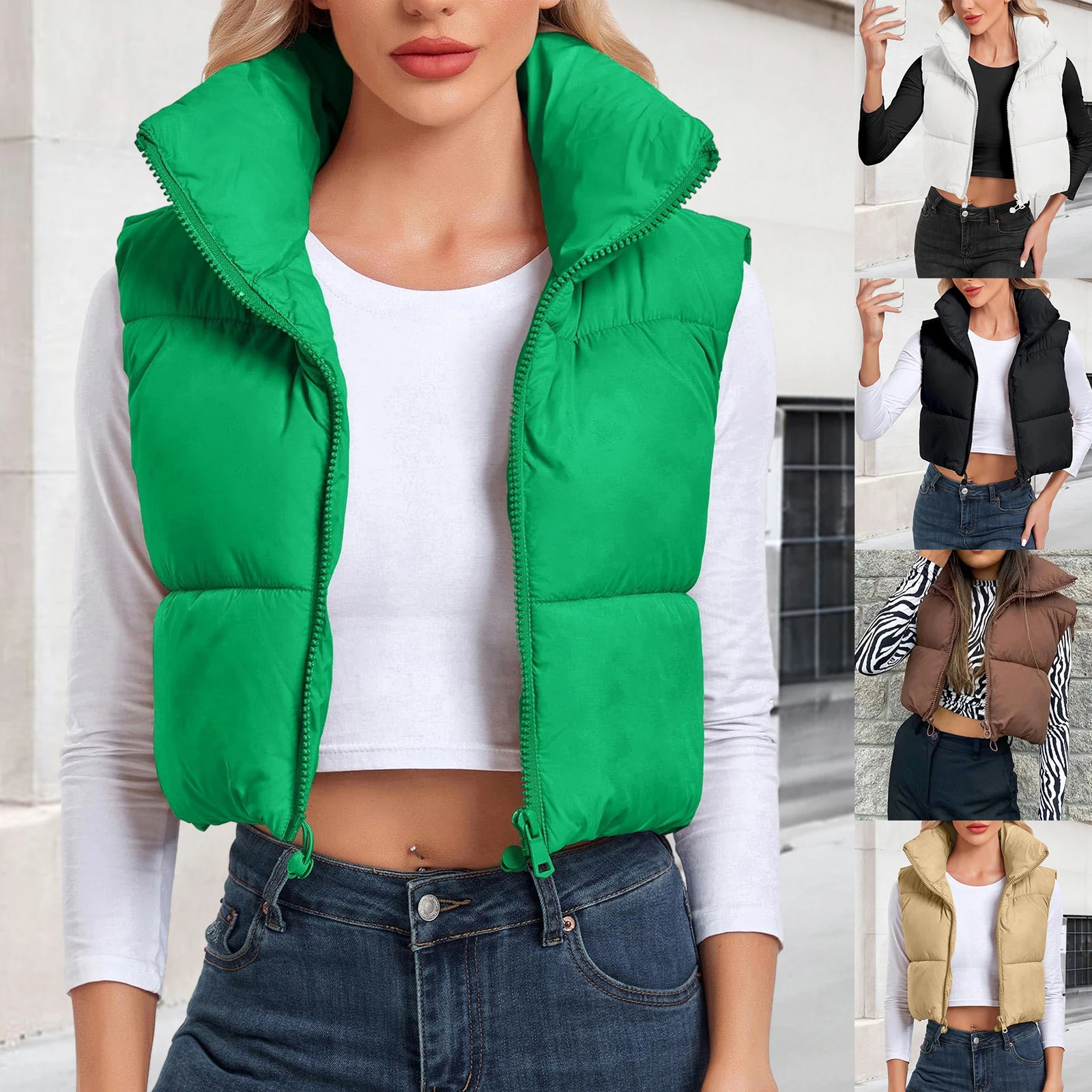 Women's Vest Zipper Cropped Lightweight Padded Down Coat Casual Quilted Winter Gilet Waistcoat 231218
