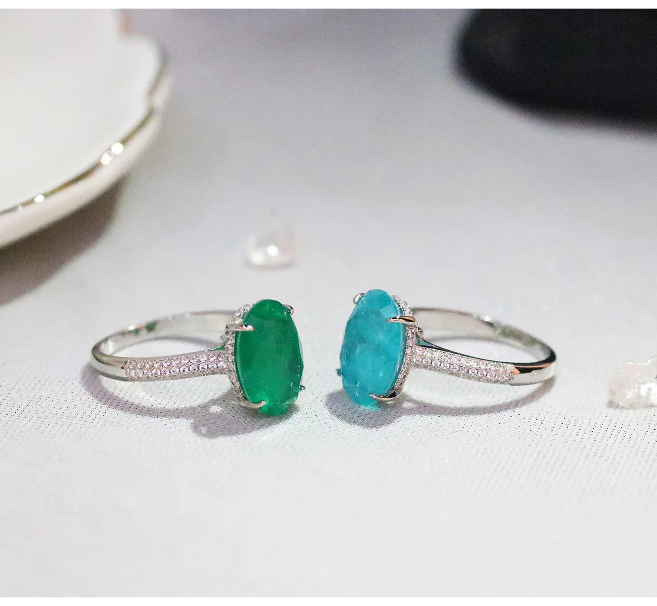 Wedding Rings 100% S925 Sterling Silver Green Emerald Ring for Women Fine Wedding Bands SAPPHIRE Gemstone Jewelry Natural Topaz Rings Box 231218