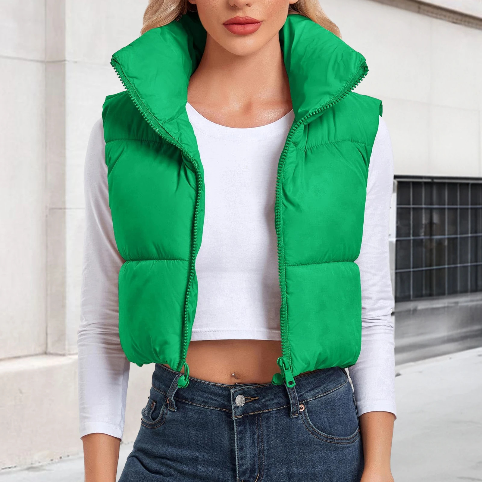 Women's Vest Zipper Cropped Lightweight Padded Down Coat Casual Quilted Winter Gilet Waistcoat 231218