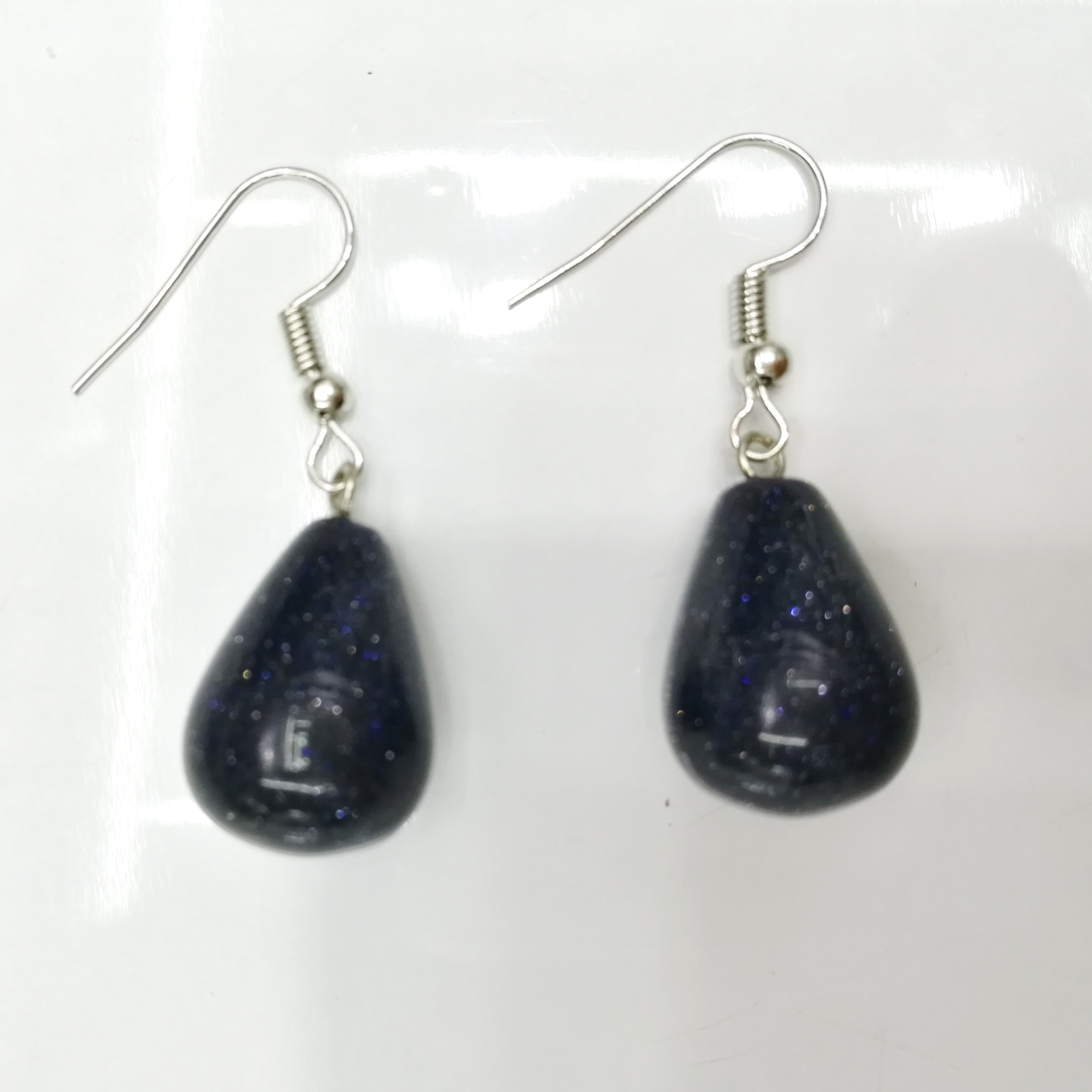 Silver-Plated Water Drop Ear Studs - 20 Pair Mixed Set with Natural Stones (Amethyst & Rose Quartz)