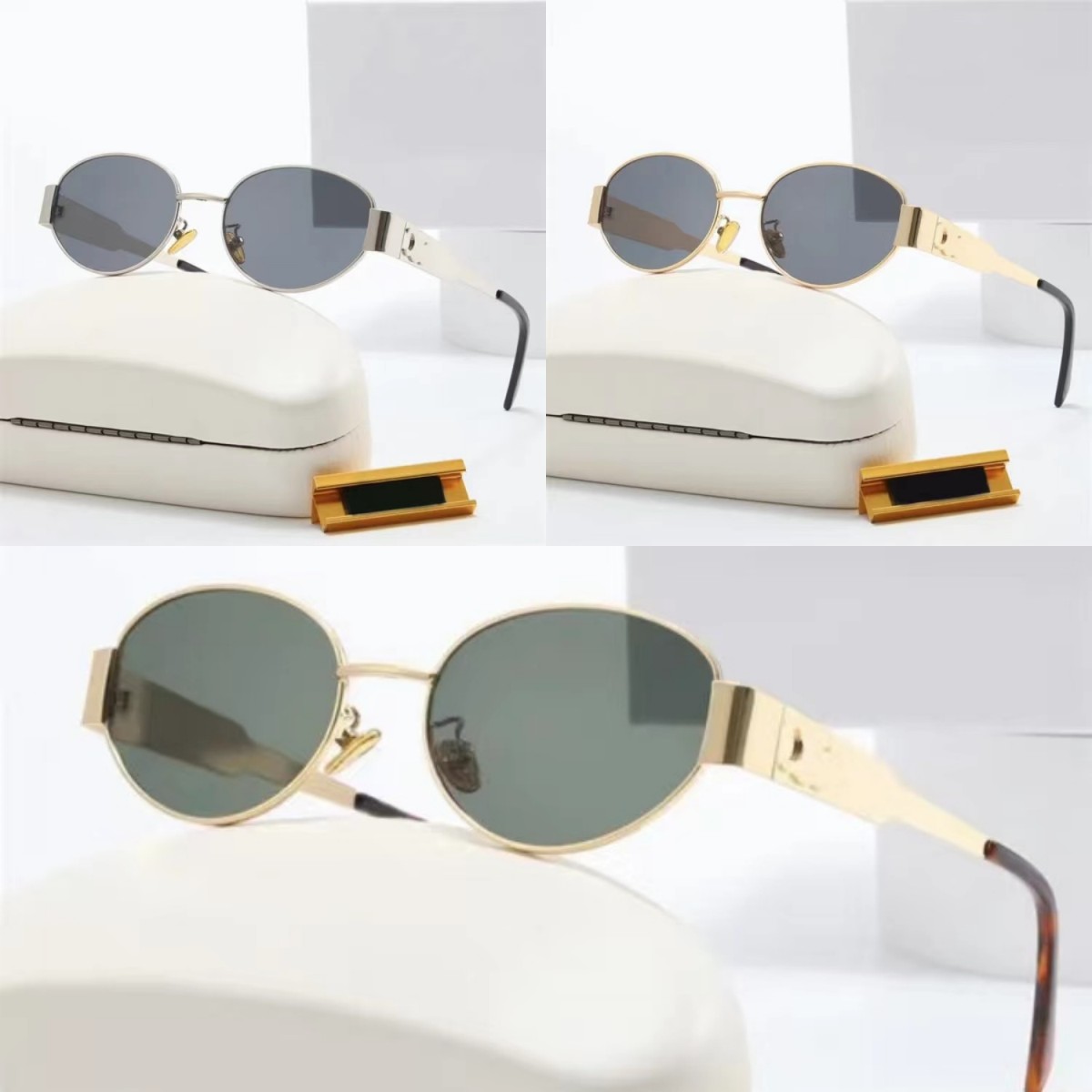 Fashion mens Designer sunglasses for women Luxury glasses same Sunglasses as Lisa Triomphe beach street photo small sunnies metal full frame with box