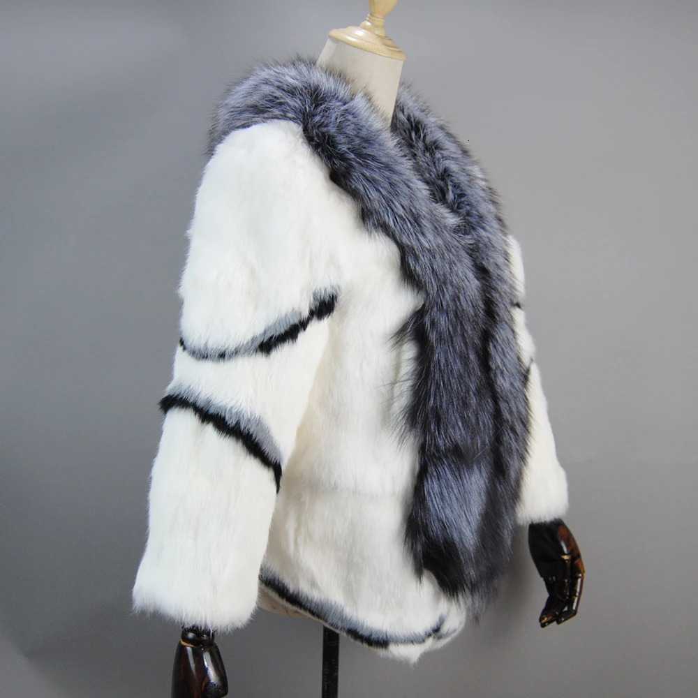 Women s Vests 2023 Winter Real Genuine Natural Rabbit Fur Coat With Collar Girls Fashion Jacket Outwear 231218