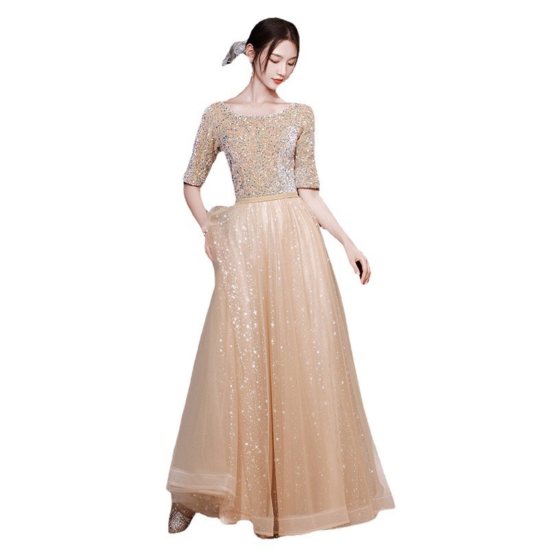 Of The Bling Bride Dresses Wedding Guest Gowns With Half Sleeve Jewel Neck Vestidos De Fiesta Plus Size Long Shiny Gown Party Groom Mother Dress For W