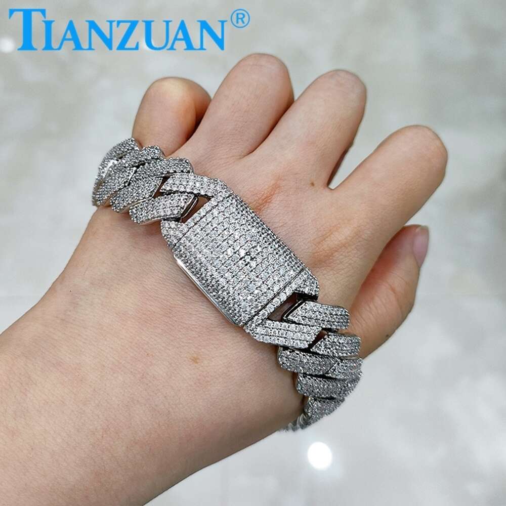 Necklace moissanite chain cuban link chain20-25mm 925 Silver three rows Iced Out Hip Hop white Moissanite Chain Jewelry for Women Men