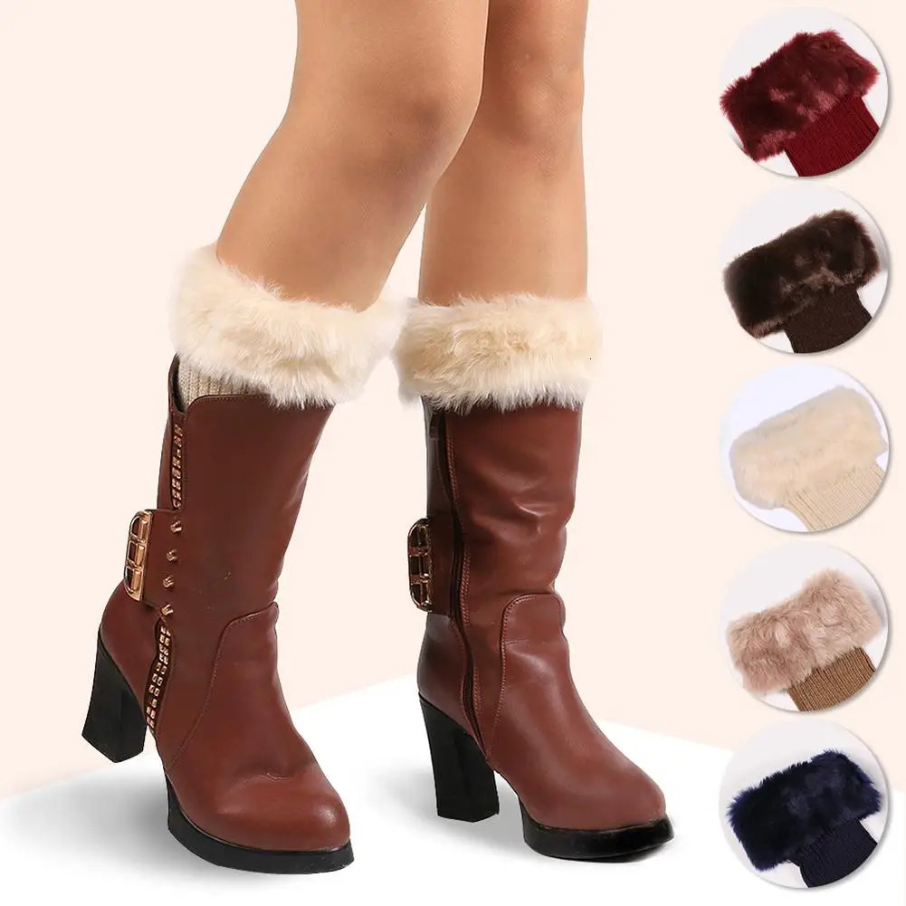 2025 NEW Shoe Parts Accessories Winter Solid Color Faux Fur Cuffs Crochet Knitted Soc Short Leg Warmers Cold-proof Women's Boot Cover 231218 hure