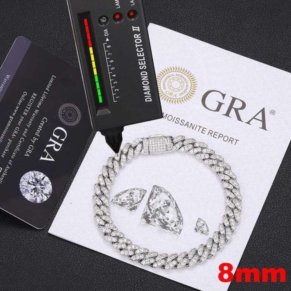Charm Bracelets 8mm-25mm Pass Dia Tester Sterg Sier Full Vvs Moissanite Iced Out Cuban k Anklet Bangle Bracelet for Men Women