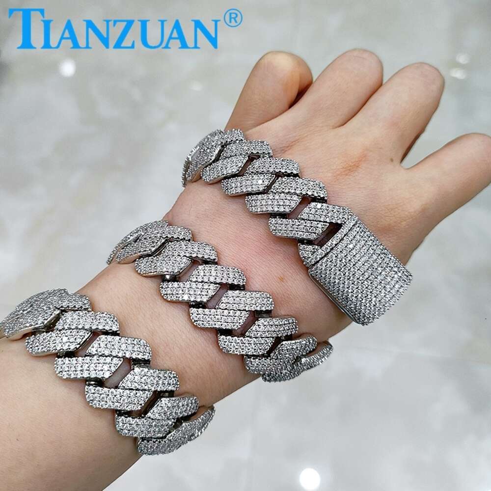 Necklace moissanite chain cuban link chain20-25mm 925 Silver three rows Iced Out Hip Hop white Moissanite Chain Jewelry for Women Men