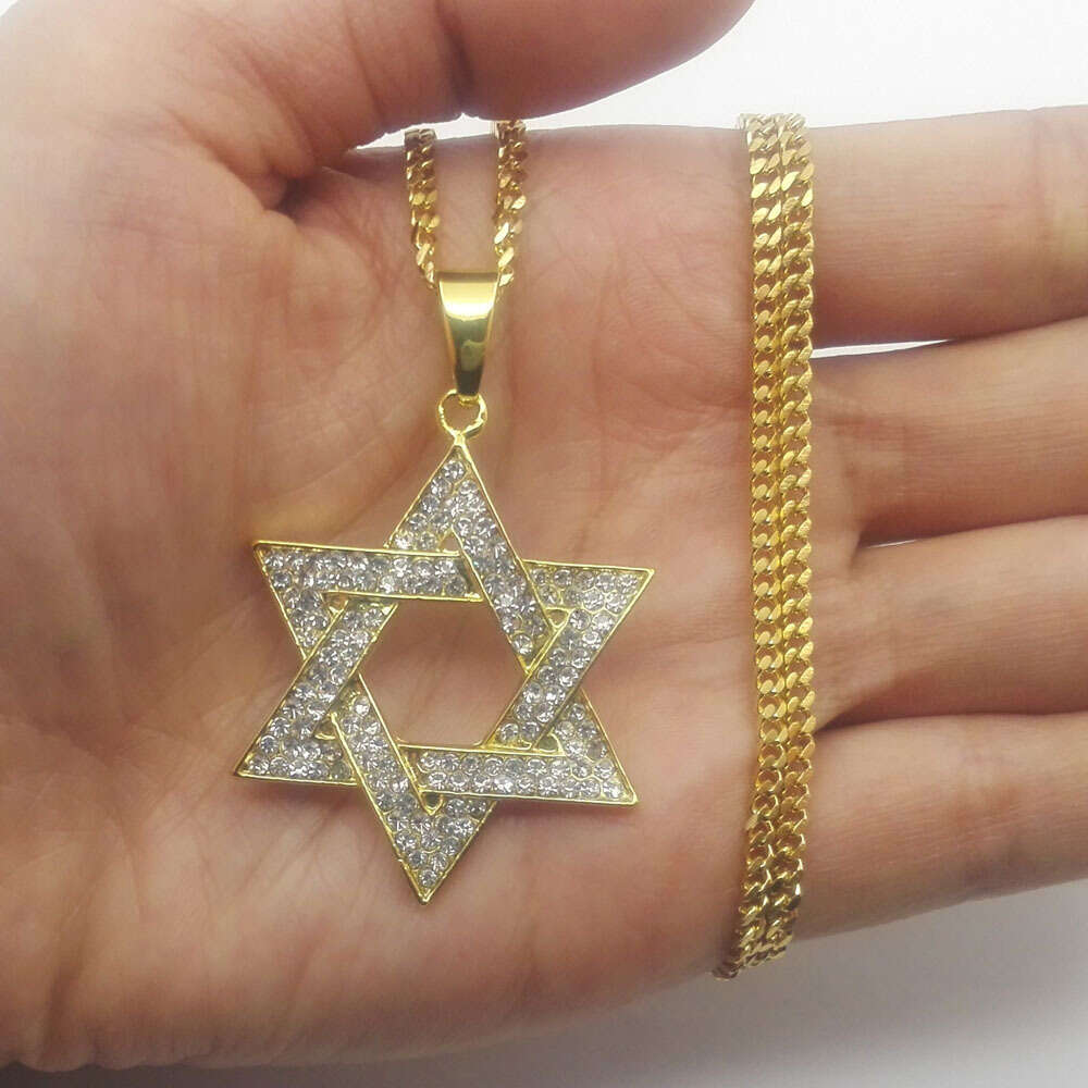 cuban Moissanite pendant necklace pass GRA certified Rhinestone Star of David Pendant Necklace Hip Hop Jewelry sier
