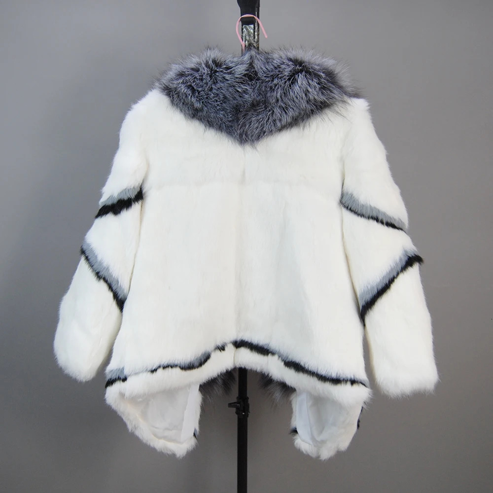 Women s Vests 2023 Winter Real Genuine Natural Rabbit Fur Coat With Collar Girls Fashion Jacket Outwear 231218