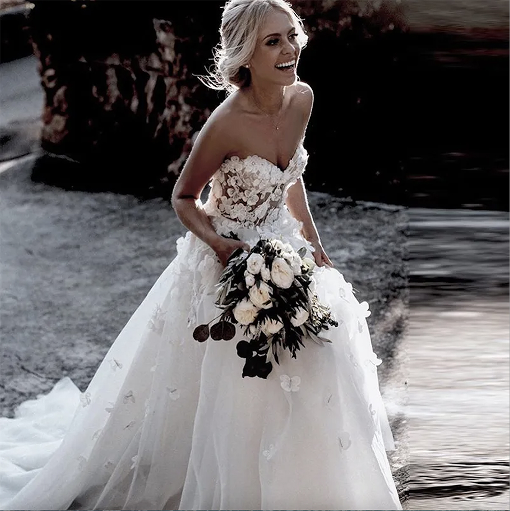Lace Floral D A Line Wedding Gowns Bohemian Country Sweetheart Sexy Backless Bridal Dresses Sweep Train Tulle Vestidos De Novia Plus Size resses e