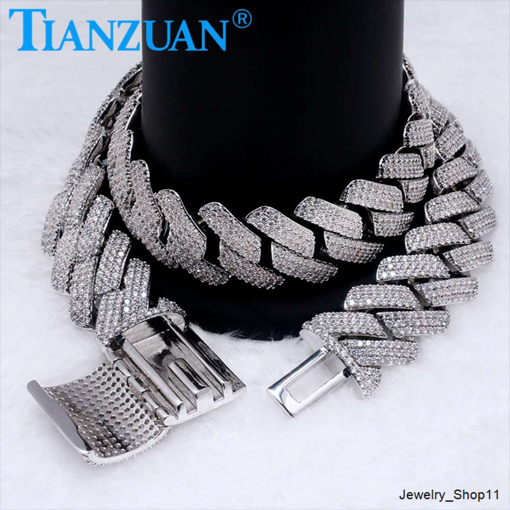 Necklace moissanite chain cuban link chain20-25mm 925 Silver three rows Iced Out Hip Hop white Moissanite Chain Jewelry for Women Men