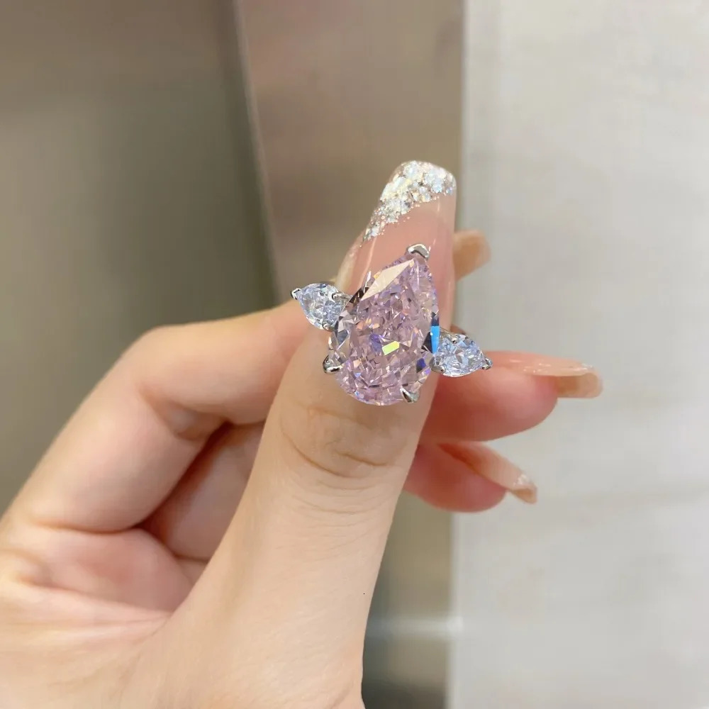 Wedding Rings PANSYSEN 100% 925 Sterling Silver High Carbon Diamond Pink Sapphire Gemstone Engagement Ring Wedding Band for Women Fine Jewelry 231218