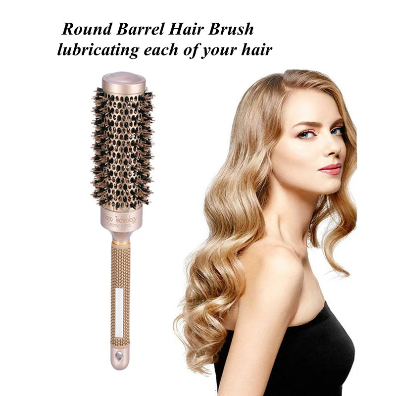 Hair Brushes Round Brush Nano Thermal Ceramic Ionic Hair Brush Round Barrel Brush with Boar Bristles Enhance Texture for Hair Drying Styling 231218