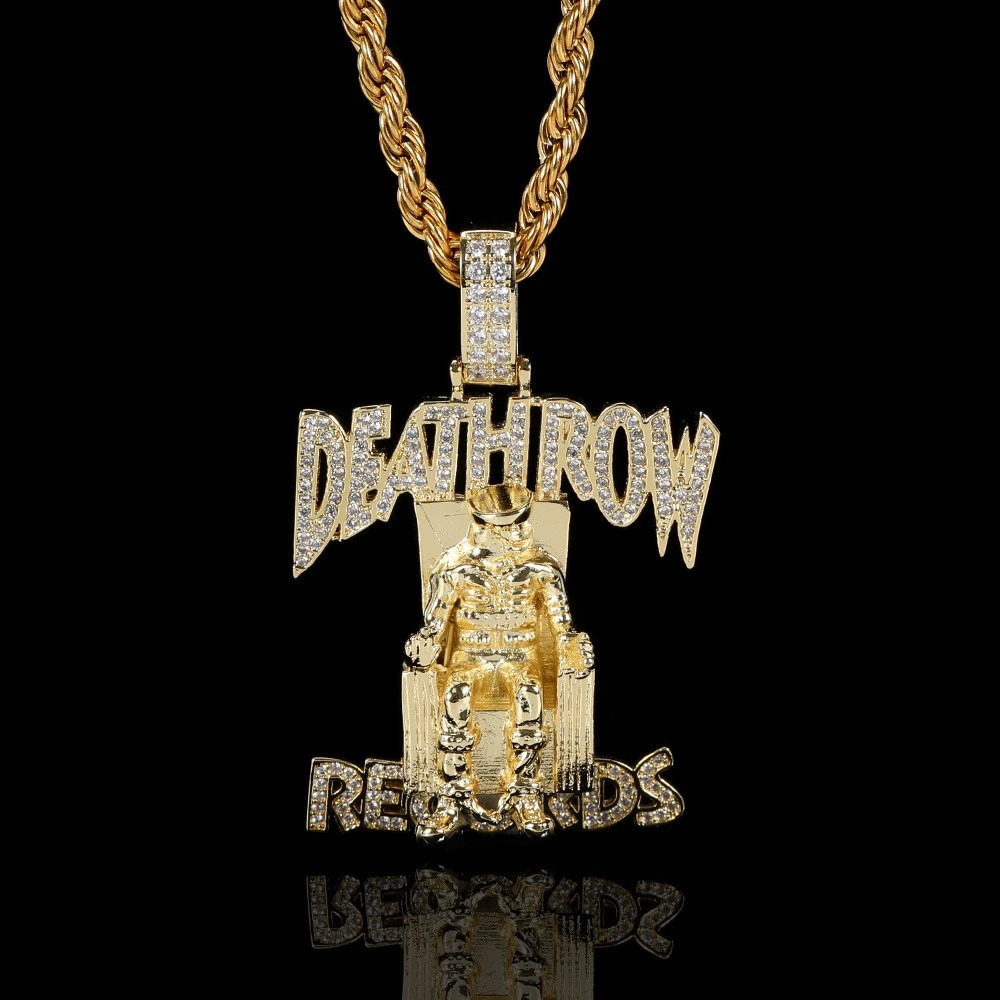 Pendant Necklaces Records Classic Music DEATHROW Chain Necklace for Men Women Full Zircon Prisoner Alphabet Hip Hop King Drop 231216
