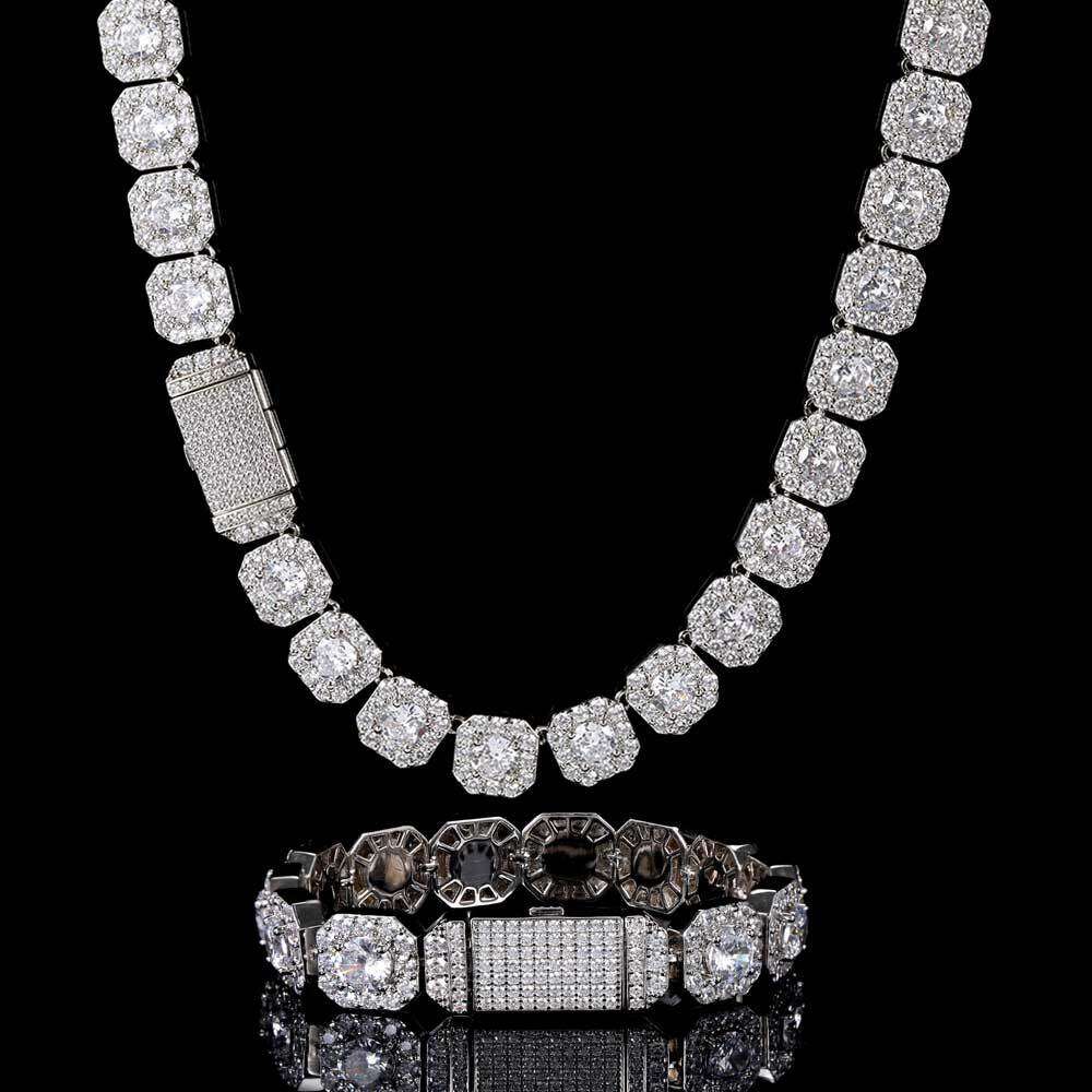 Morganite sugar crystal chain VVS chilled chain-style hip-hop necklace. Gold plated jewelry. Ice crystal inlay. Customizable designer style bracelet.