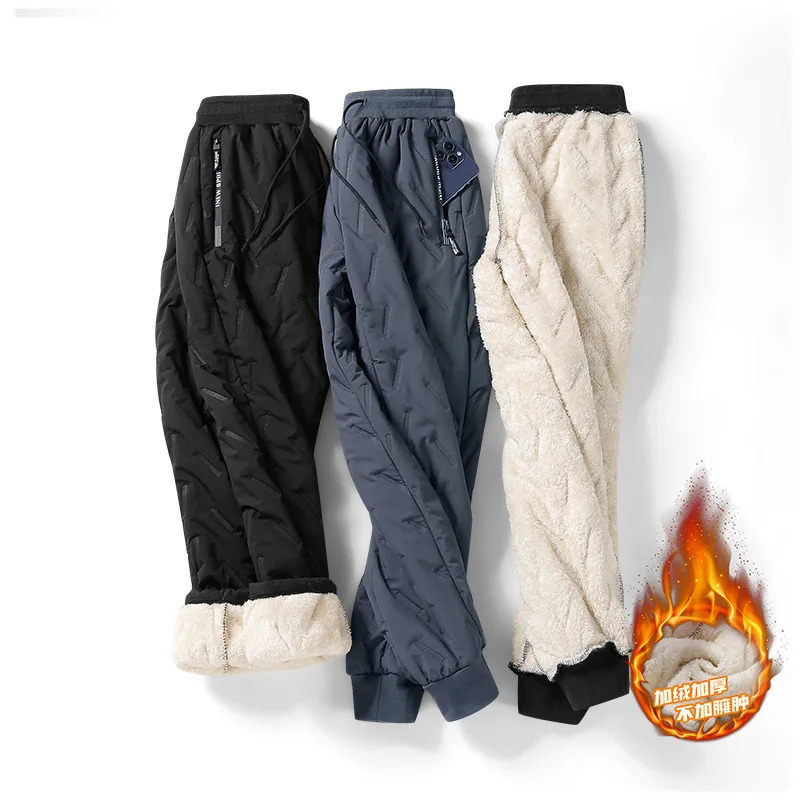 Mens Pants Winter Zip Pockets Thicken Fleece Sweatpants Men Joggers Black Grey Down Cotton Warm Male Water Proof Thermal Trousers 7XL 231218