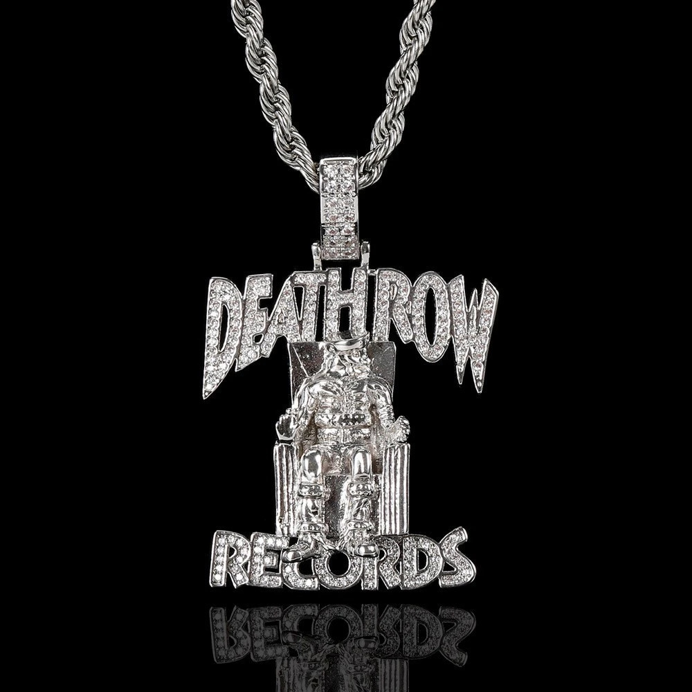 Pendant Necklaces Records Classic Music DEATHROW Chain Necklace for Men Women Full Zircon Prisoner Alphabet Hip Hop King Drop 231216