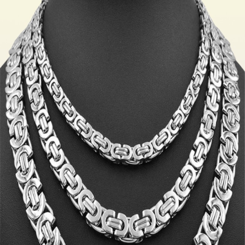 Stainless Steel Necklace Byzantine Link Silver Chain Men Women Necklaces Fashion Unisex Thick Silver Necklaces Width 6mm 8mm 1