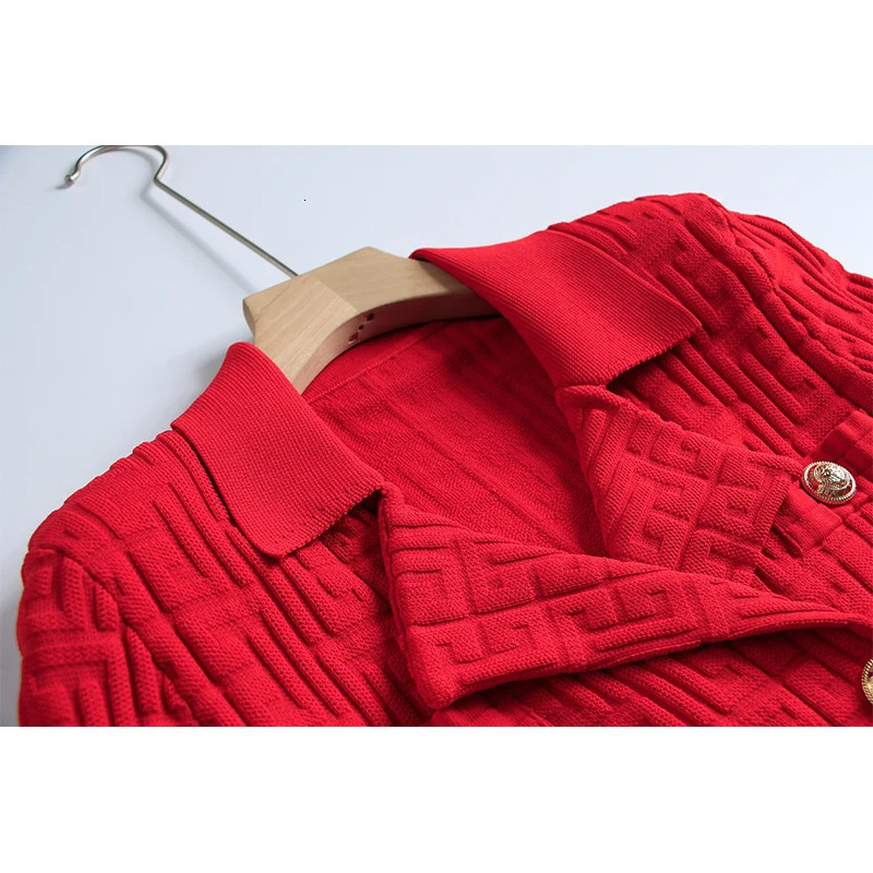 Two Piece Dress Retro Style Solid Geometric Pattern Knit Suit Long Sleeve Doublebreasted Notched Short Cardigan Slim Skirts With Belt Women 2Pc 231218