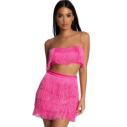 Tobinoone Women sexy club tassel short crop top women tops skirt summer 2 piece set for female women two pieces set skirts white Y7183530