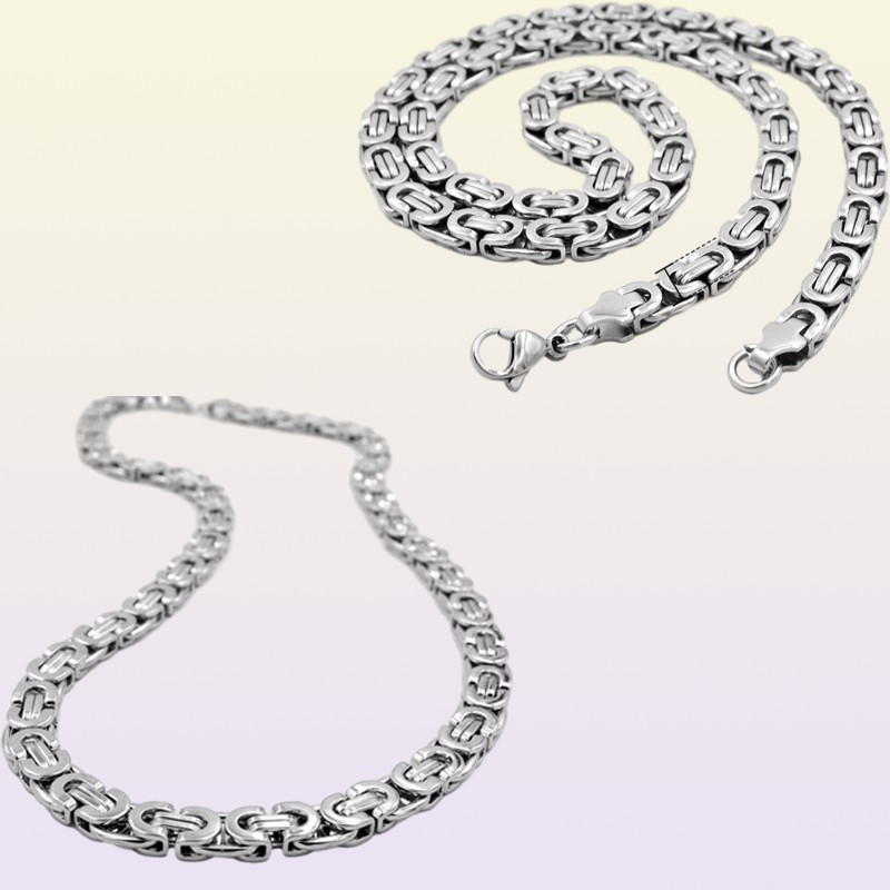 Stainless Steel Necklace Byzantine Link Silver Chain Men Women Necklaces Fashion Unisex Thick Silver Necklaces Width 6mm 8mm 1