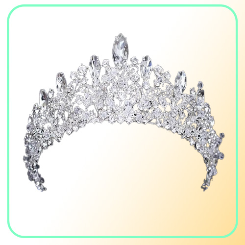 Gorgeous Princess Big Wedding Crowns Bridal Jewel Headpieces Tiaras Women Silver Metal Cryst European Headpieces Jewelry Bridal Ac
