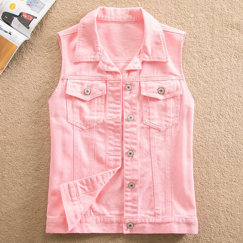 Women's Vests 2023 Spring Summer Short Denim Vest Jacket White Female Slim Sleeveless Coat Black Pink Plus size 6XL Casual Womens Waistcoat 23121