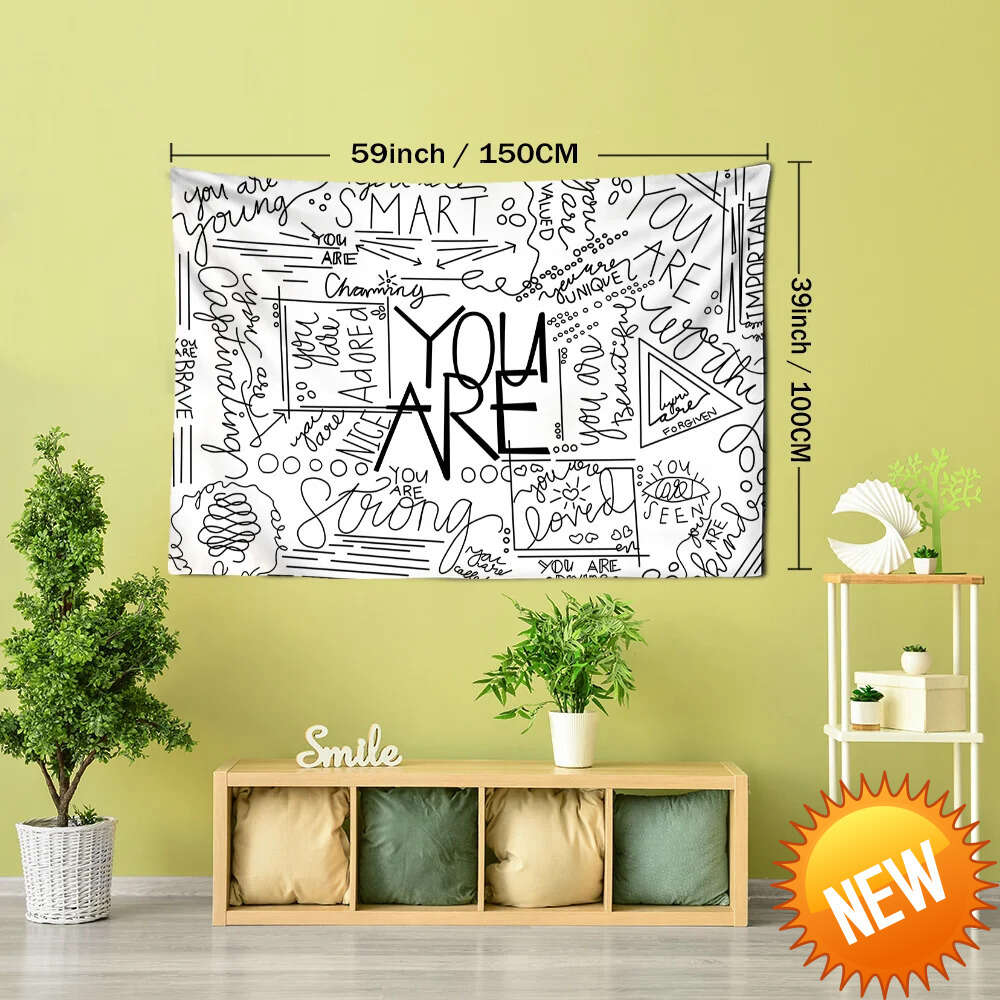 1pc White Inspirational Positive Sayings Tapestry Tapestry Wall Hanging Wall Decoration Home Decor For Living Room BedroomHome Decoration