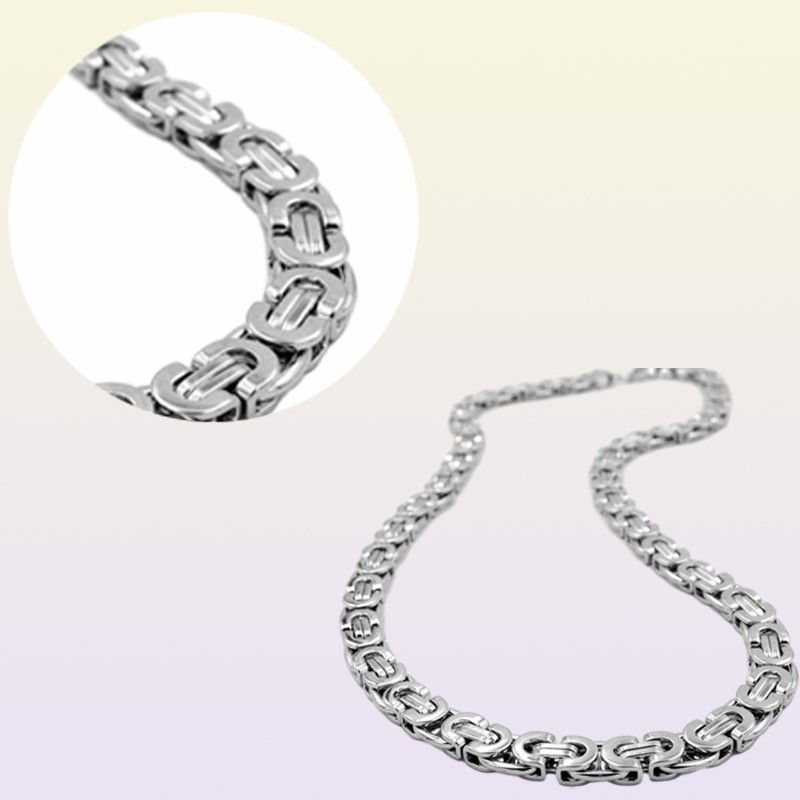 Stainless Steel Necklace Byzantine Link Silver Chain Men Women Necklaces Fashion Unisex Thick Silver Necklaces Width 6mm 8mm 1