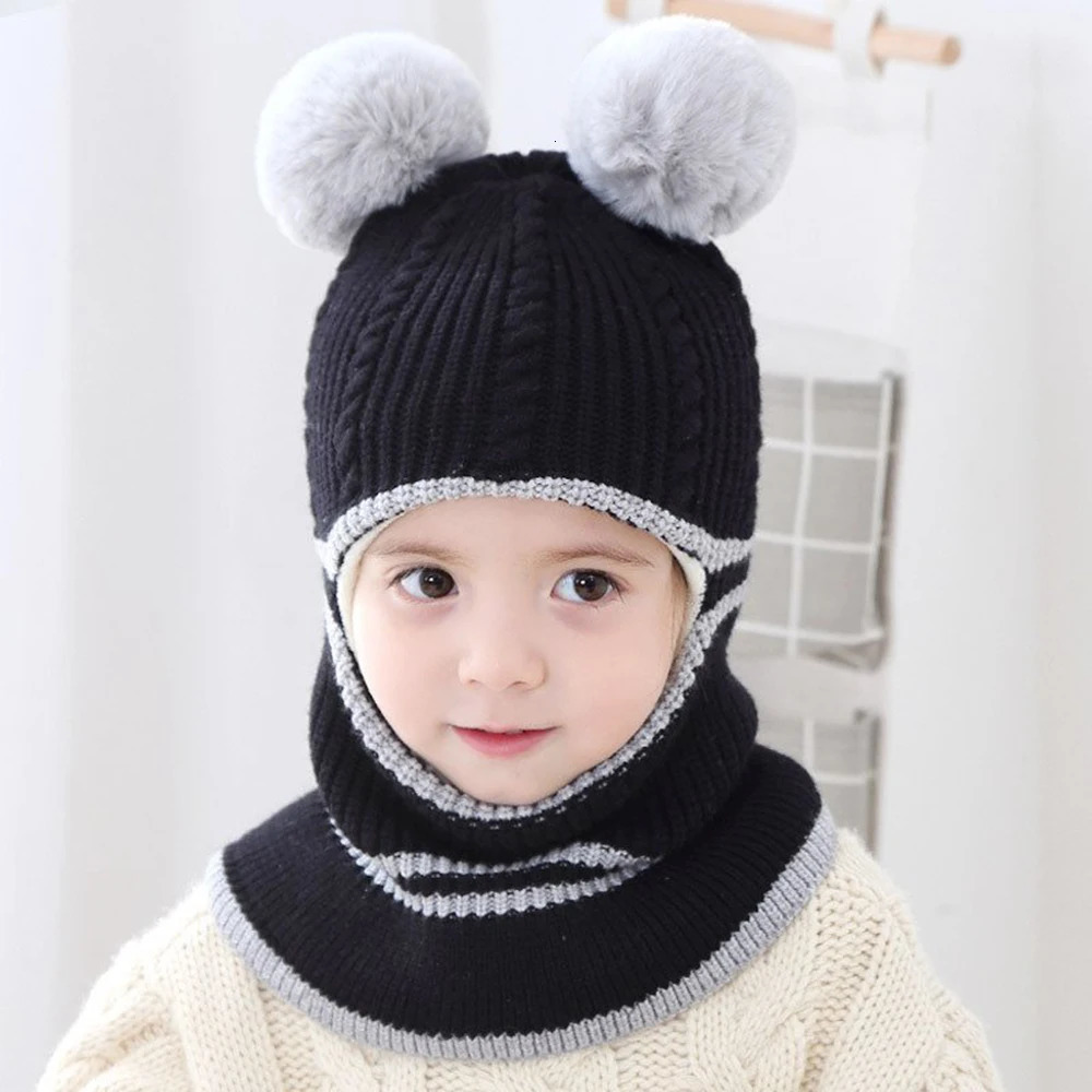 Caps Hats Children s Boys Girls Knitted Woolen Beanie Hat Winter Baby Warm With Scarf Cover For Kids 1 6 Year Windproof Cap 231218