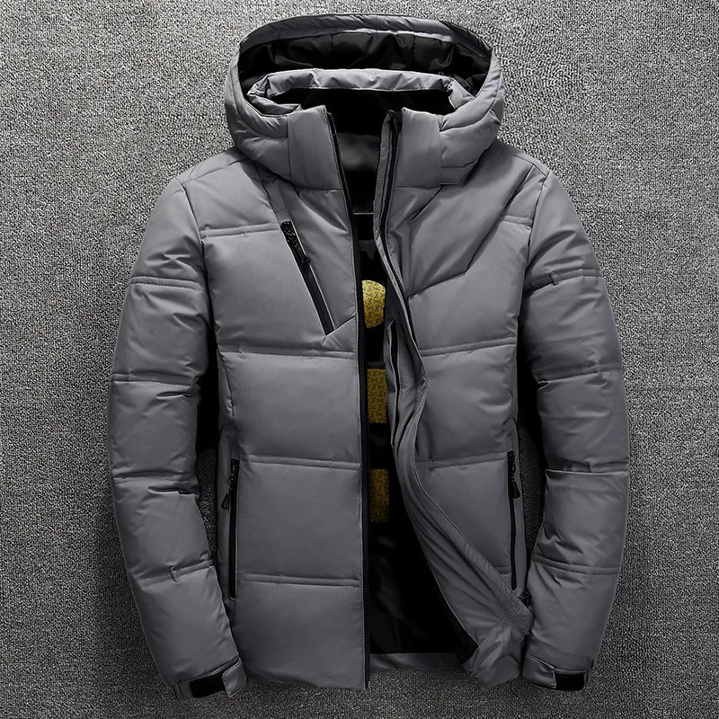 Parkas Men's Down Jacket With Hood Winter Warm Men Coat Casual Autumn Stand Collar Puffer Thick Hat White Duck Parka Male