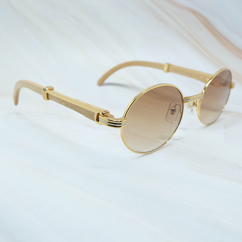 Retro White Wood Sunglasses Round Metal Luxury Designer Carter Sun Glasses Mens Vintage Shades Eyewear Frame
