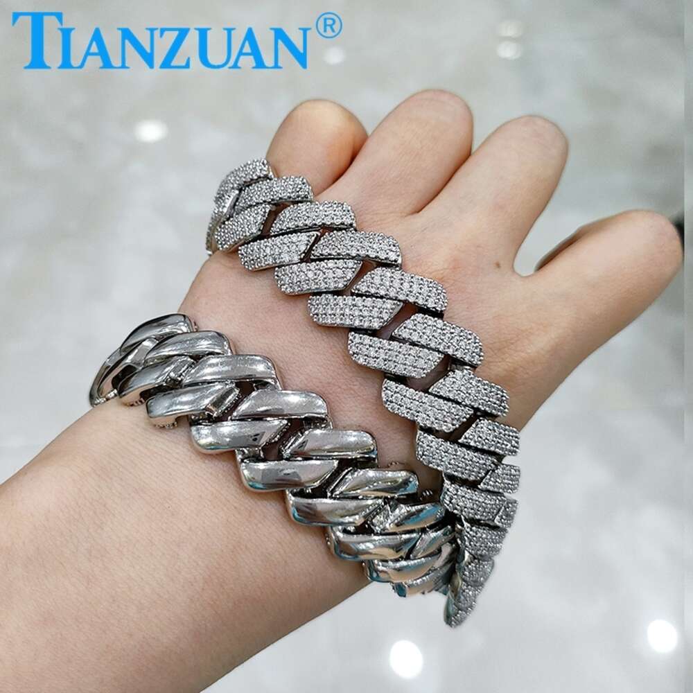 Necklace moissanite chain cuban link chain20-25mm 925 Silver three rows Iced Out Hip Hop white Moissanite Chain Jewelry for Women Men
