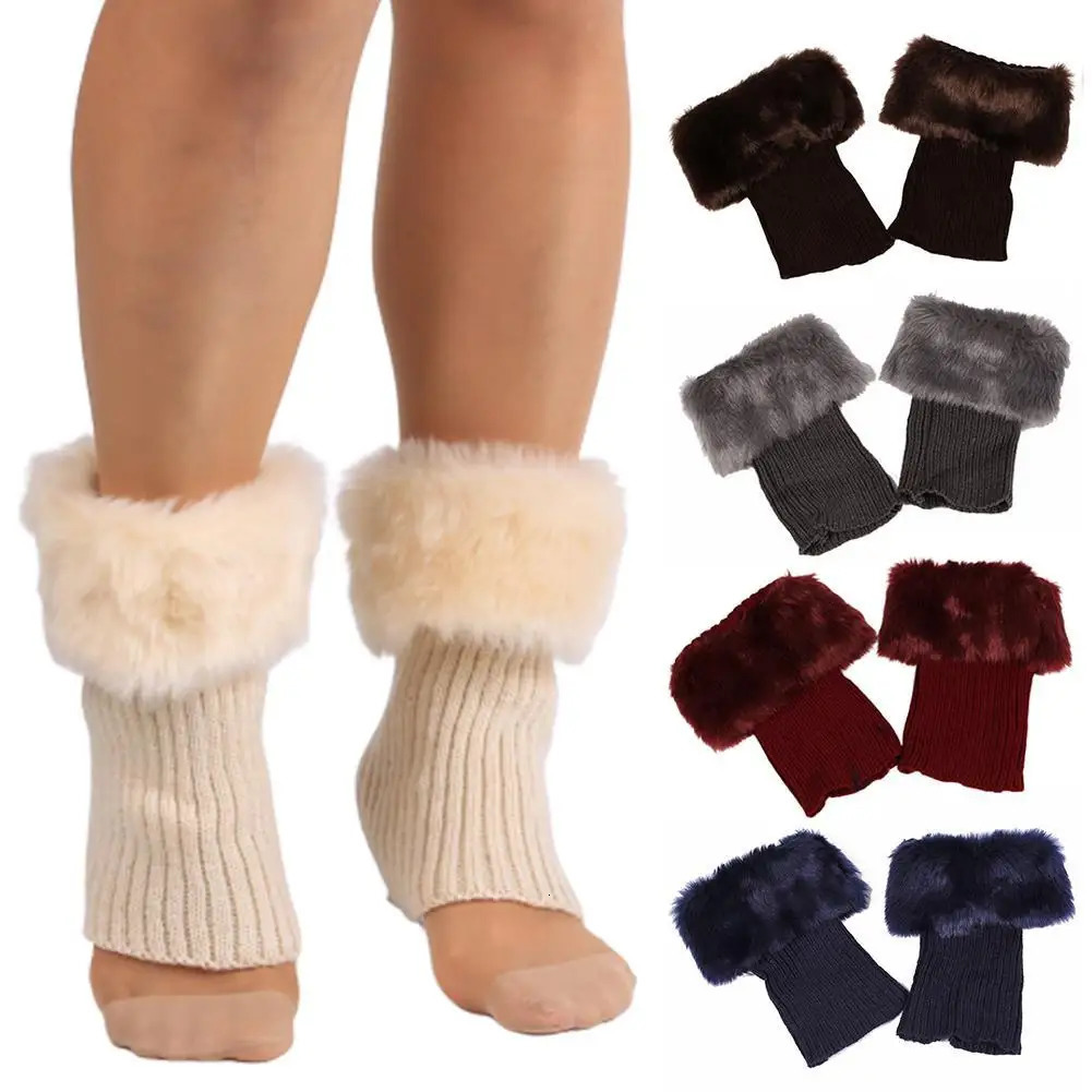 2025 NEW Shoe Parts Accessories Winter Solid Color Faux Fur Cuffs Crochet Knitted Soc Short Leg Warmers Cold-proof Women's Boot Cover 231218 hure