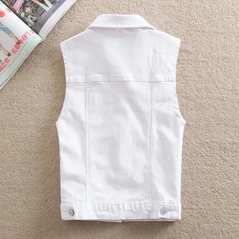 Women's Vests 2023 Spring Summer Short Denim Vest Jacket White Female Slim Sleeveless Coat Black Pink Plus size 6XL Casual Womens Waistcoat 23121