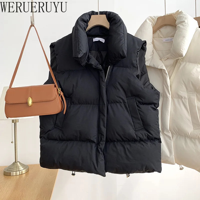Women's Vests Cotton Sleeveless Warm Vest Elegant Coat Woman Autumn Winter Korean Fashion Black White Ladies Cardigan Vestes Jacket 2023 231218