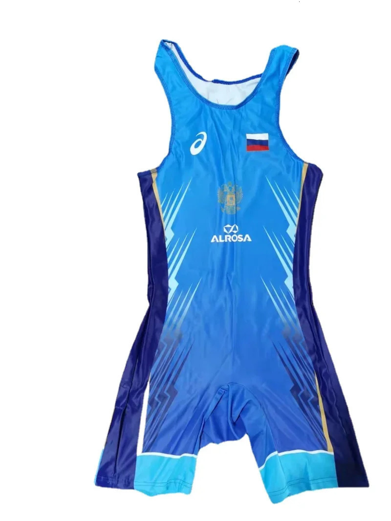 Print Wrestling Suit Freestyle Competition Training Wrestling Suit Adult Nylon High Stretch Wrestling RUS 231216