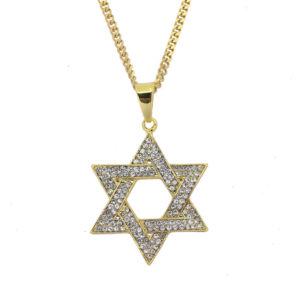 cuban Moissanite pendant necklace pass GRA certified Rhinestone Star of David Pendant Necklace Hip Hop Jewelry sier