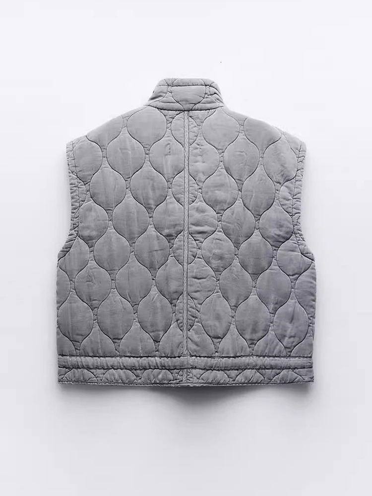 Women's Vests Autumn Winter Grey Vest Cotton Padded Waistcoat Warm Jacket Standing Collar Sleeveless Streetwear Outerwear 231218