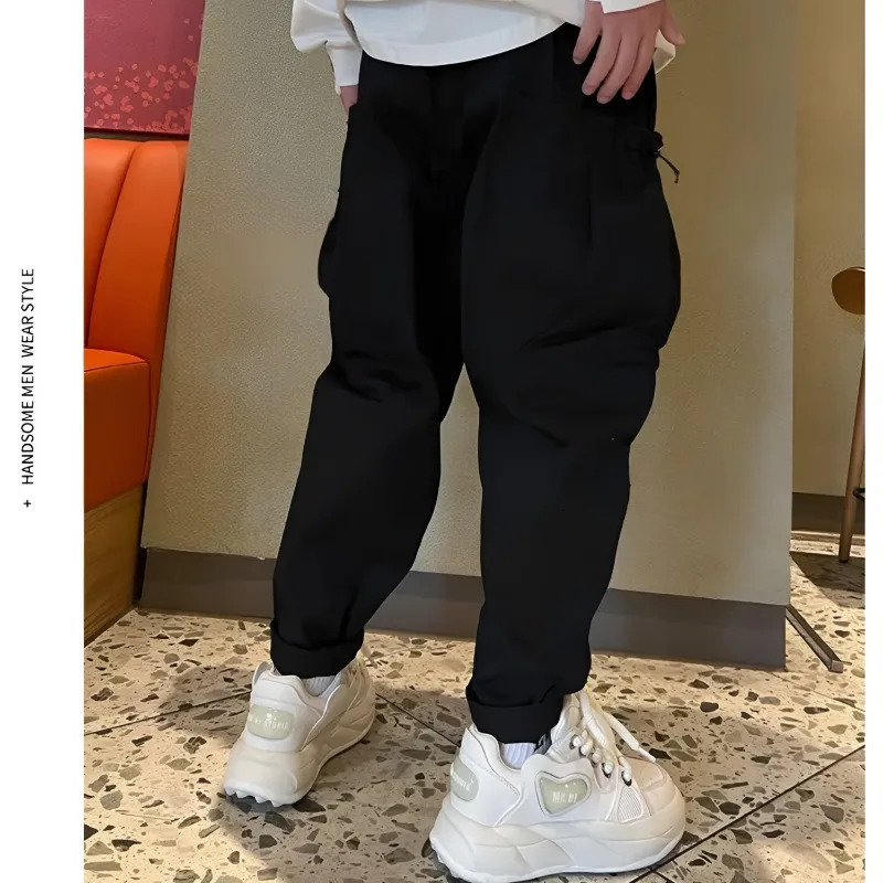 Mens Pants Clothing Trend Cargo Trousers for Men Solid Color Casual Loose Drawstring Big Pockets Male 5XL 231218