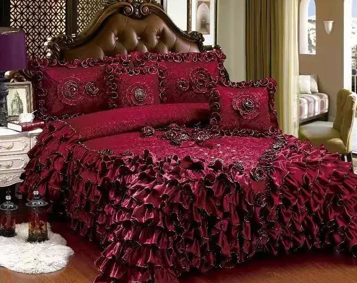 Bedding sets Champagne Wedding Style Jacquard Stereoscopic Lace Bedspread Bed skirt Bed Shett Coverlet Bed Cover Set Pillowcases 231218