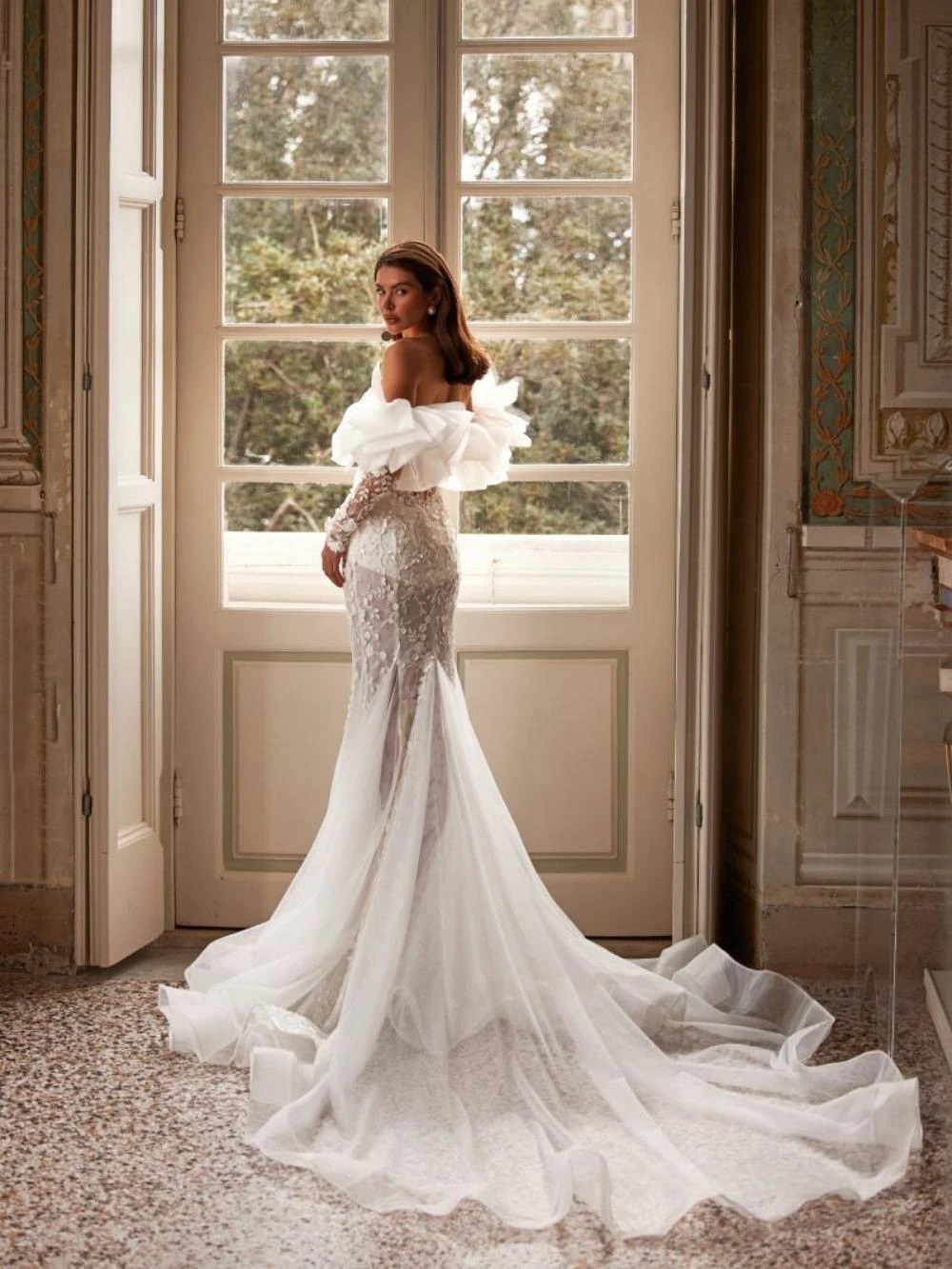 Illusion Lace Modest Mermaid Wedding Dresses Sweetheart Detachable Sleeve Bridal Gown See Thr Robe De Mariee