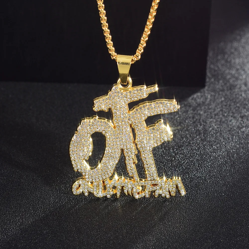 Pendant Necklaces Iced out OTF Necklace with Cuban Link Chain for Men Women Rapper Jewelry Accessories 231216
