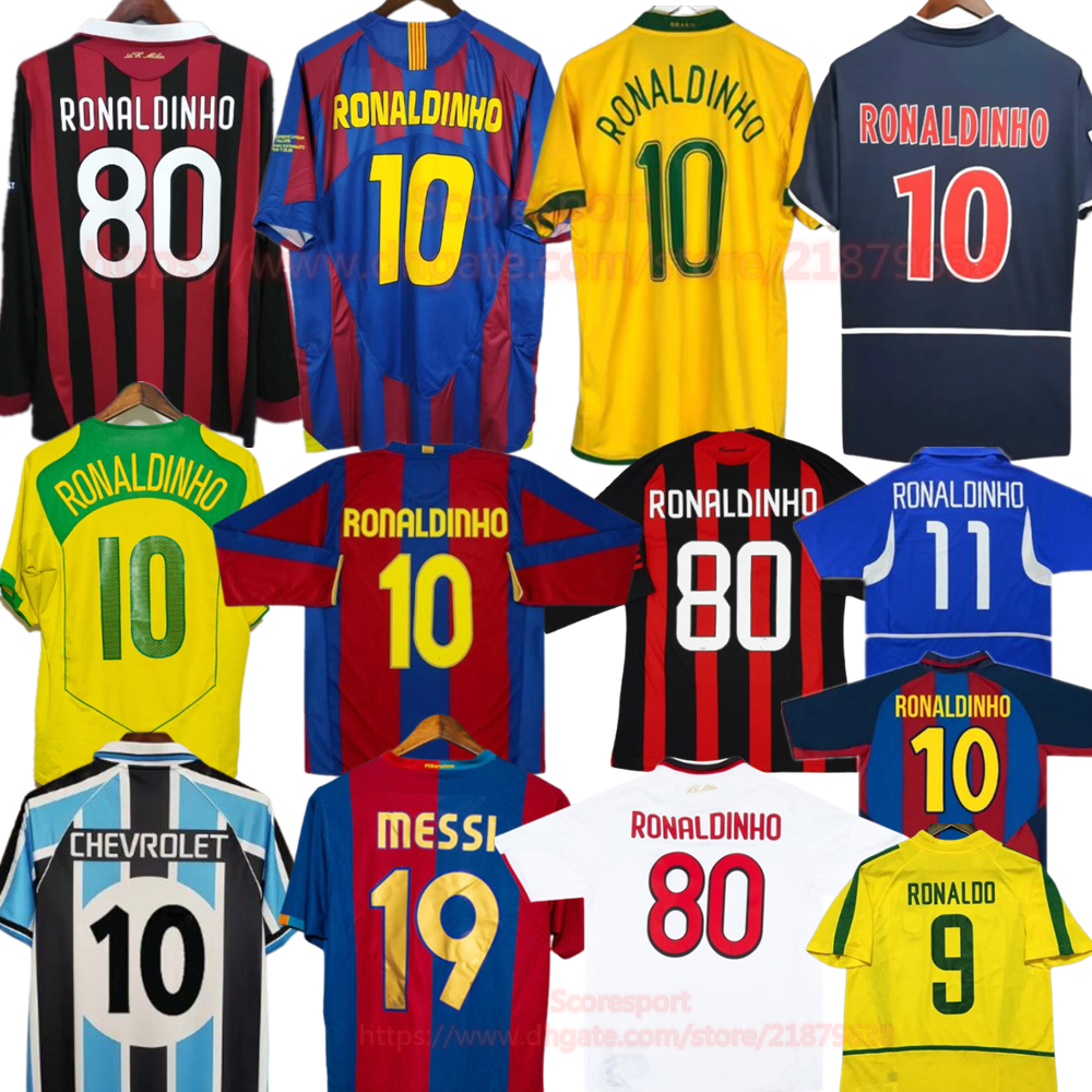RONALDINHO Retro Soccer Jerseys 09 10 mIlan Vintage Jersey 2002 Brasil Classic Football Shirts 03 04 05 06 07 08 Long sleeve Football Kit