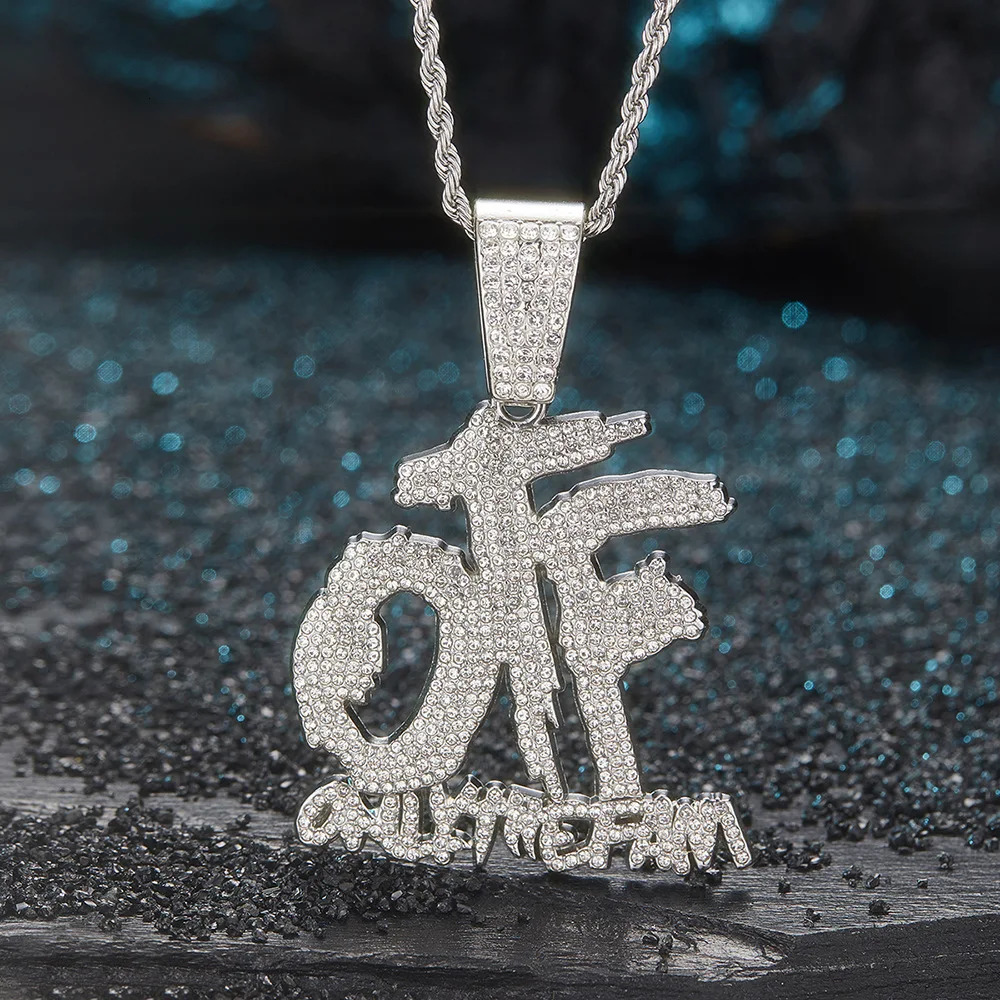 Pendant Necklaces Iced out OTF Necklace with Cuban Link Chain for Men Women Rapper Jewelry Accessories 231216