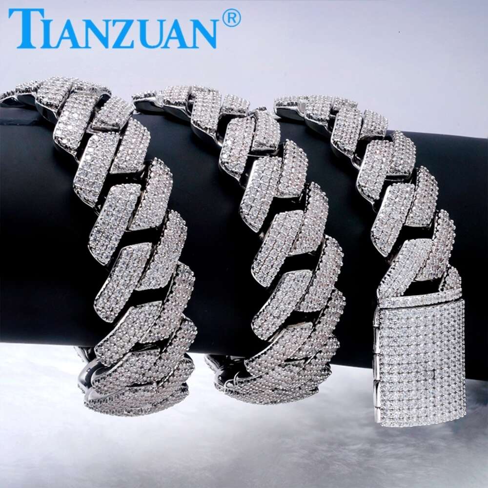 Necklace moissanite chain cuban link chain20-25mm 925 Silver three rows Iced Out Hip Hop white Moissanite Chain Jewelry for Women Men