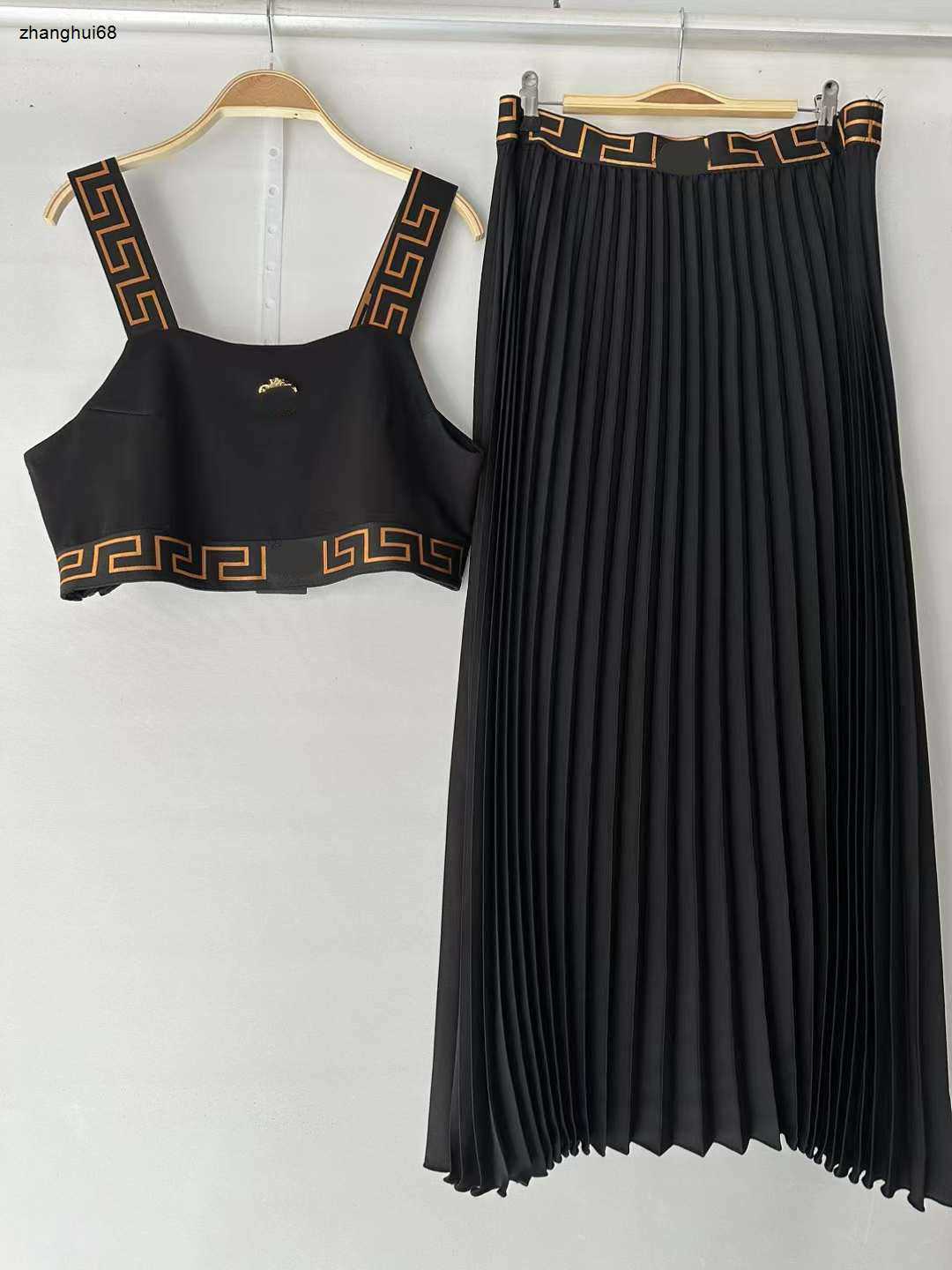 Women's Designer Two-Piece Suit with Letter Pattern - High Waist Coat & Long Skirt Set