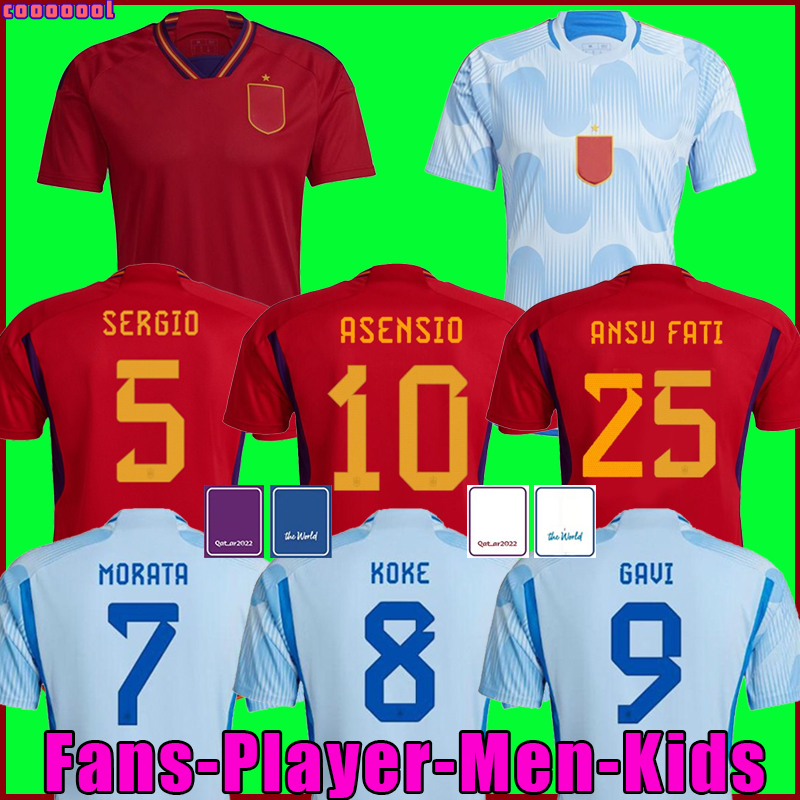2022 spain soccer jerseys fans player version PEDRI ANSU GAVI FATI FERRAN TORRES MORATA football shirt KOKE AZPILICUETA 2023 ASENSIO 23 24 men and kids kits sets