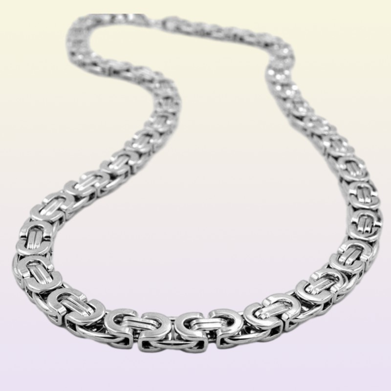 Stainless Steel Necklace Byzantine Link Silver Chain Men Women Necklaces Fashion Unisex Thick Silver Necklaces Width 6mm 8mm 1